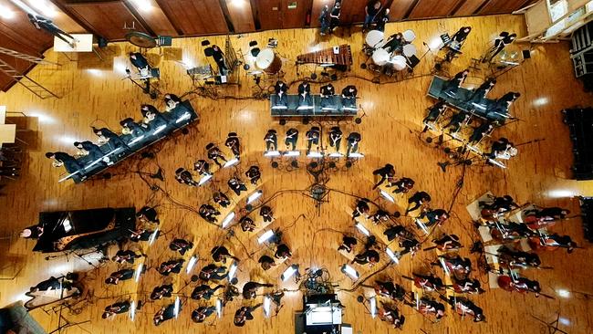 Orchesteraufstellung in Wiens Filmmusikstudio, der Synchronstage