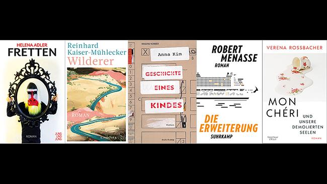 Fünf Cover der Shortlist Österreichischer Buchpreis