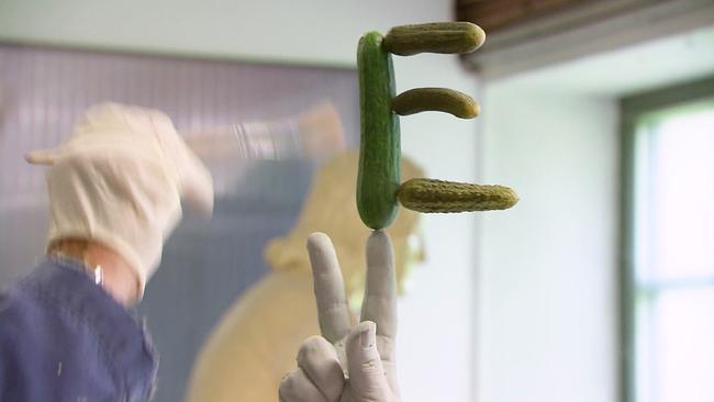 Hand von Erwin Wurm mit Pinsel