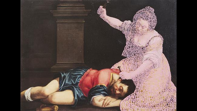 © Courtesy of the artist and P·P·O·W, New York / Betty Tompkins. Photo: Ian Edquist Betty Tompkins, Women Words Painting (Artemisia Gentileschi #2), 2024. Courtesy of the artist and P·P·O·W, New York © Betty Tompkins. Photo: Ian Edquist