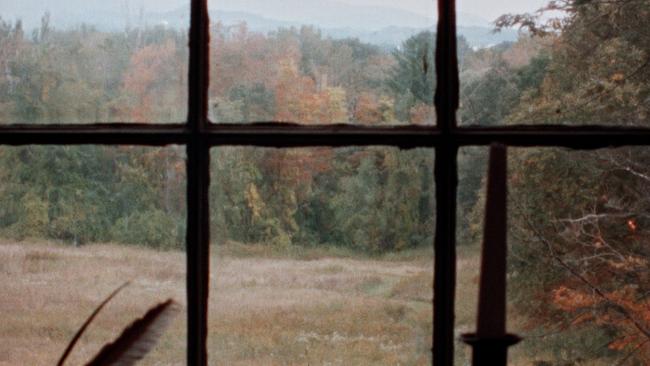 Filmstill " B wie Bartleby" - Herbstwald durch Eisengitter