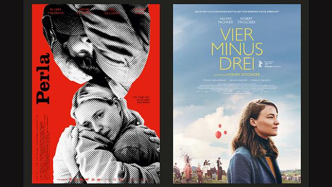 Plakate von den Filmen "Perla" und "Vier minus drei"