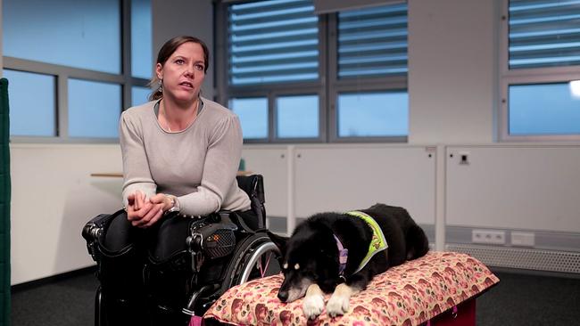 Frau P. beim Interview ist mit ihrem Assistenzhund zu sehen