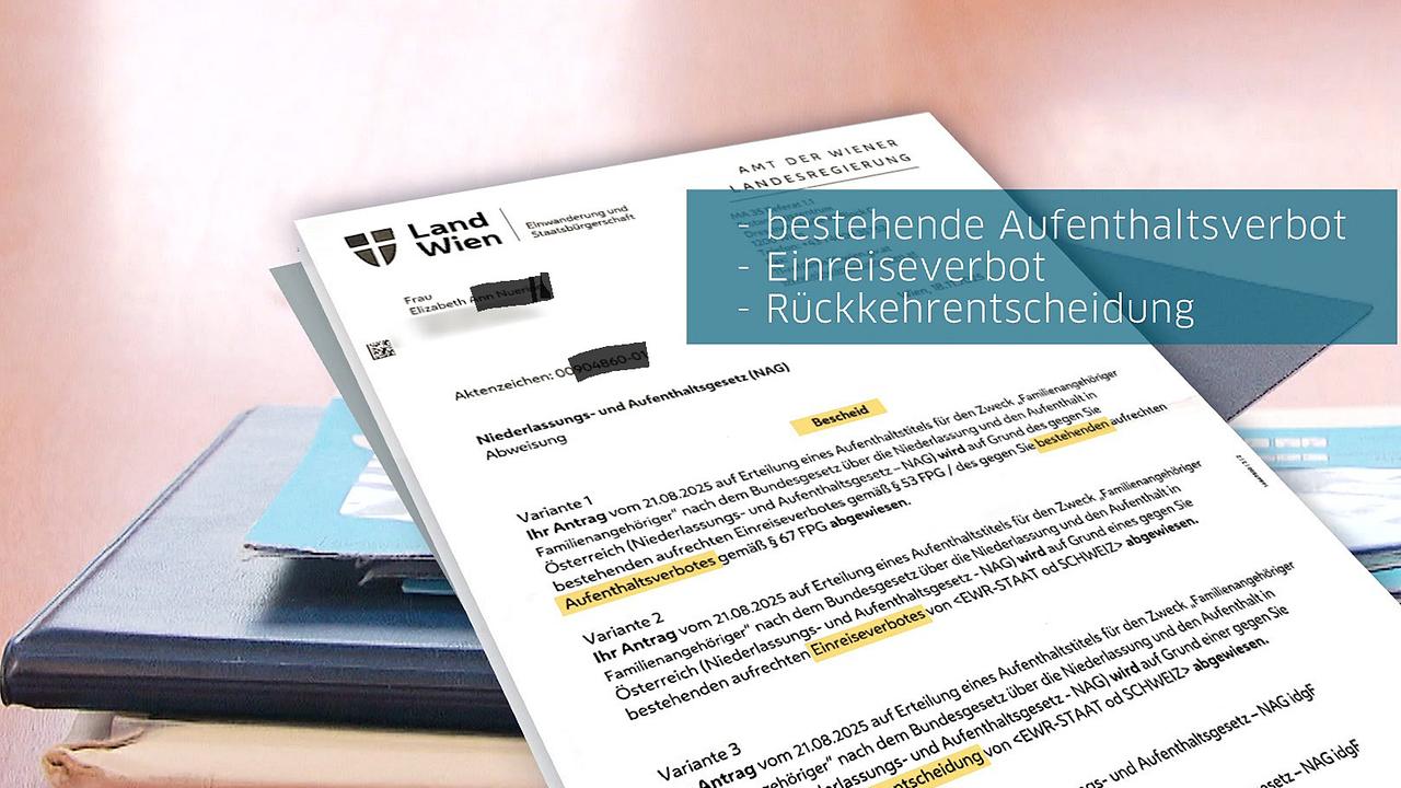 © ORF / Chris Ecker, Tom Gerhartl Der Bescheid mit der Ablehnung des Aufenthalts wird gezeigt