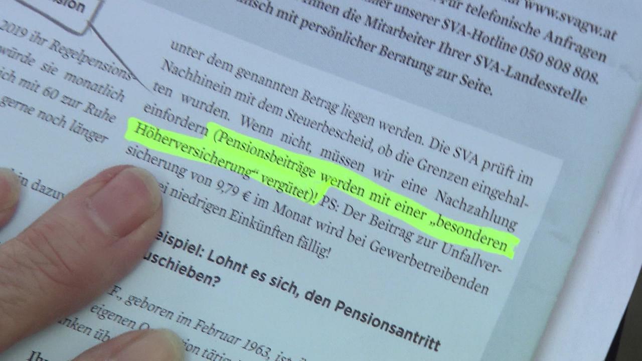 Das Foto zeigt einen Ausschnitt eines Artikels über die Pensionsbeiträge.