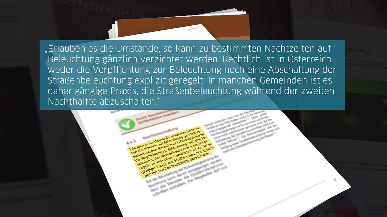 Es wird der Text zur Abschaltung der Straßenbeleuchtung im Österreichischen Leitfaden Beleuchtung gezeigt