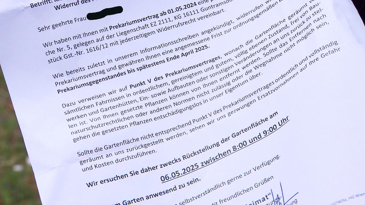 © ORF Im Bild zu sehen ist das Schreiben mit dem Räumungstermin