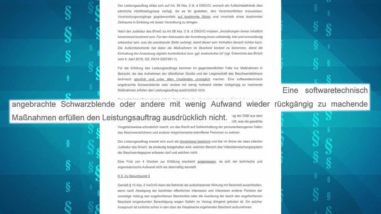 © ORF / Alexander Sobotnig Das Bild zeigt einen Auszug des Bescheides bezüglich Videoüberwachung