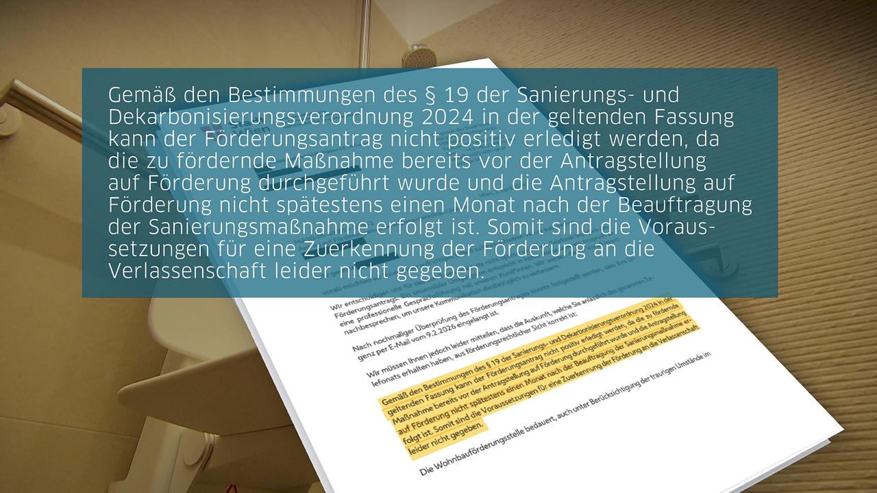 Der Auszug aus dem Ablehnungsschreiben wird gezeigt 