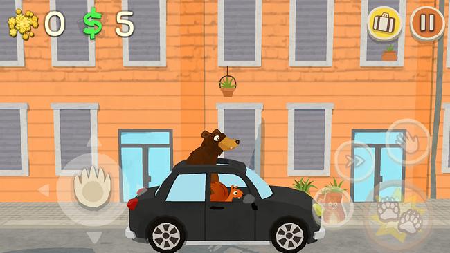 Im Bild: Dachs, Einchhörnchen und Bär auf Entdeckungsreise. Davor ist das Logo der App zu sehen.