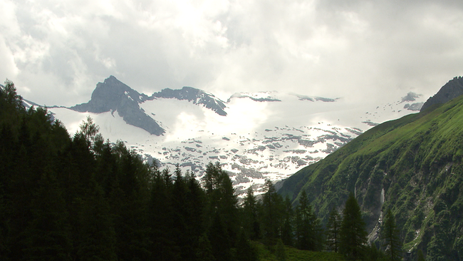 Bergpanorama mit schneebedeckten Gipfeln im Hintergrund