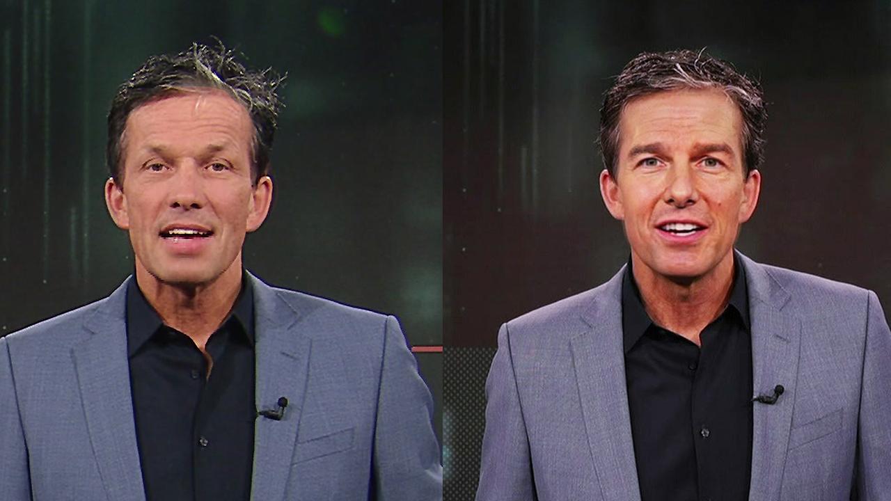 © ORF Am Foto sieht man wie der Moderator Martin Ferdiny mittels Computertechnik plötzlich wie der Schauspieler Tom Cruise aussieht
