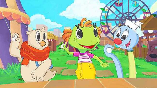 Bakabu und seine besten Freunde halten einen weißen Ball