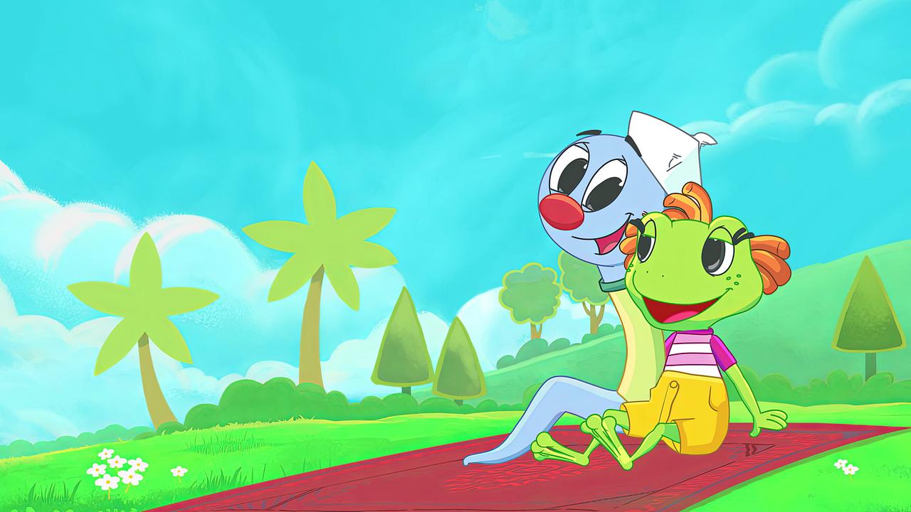 Bakabus Freunde sitzen auf einem Teppich auf einer Wiese