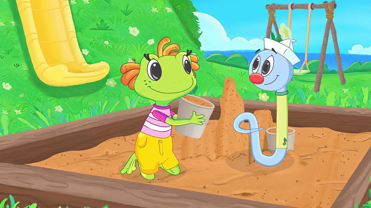 Bakabu und Mimi Lou sitzen in einer Sandkiste