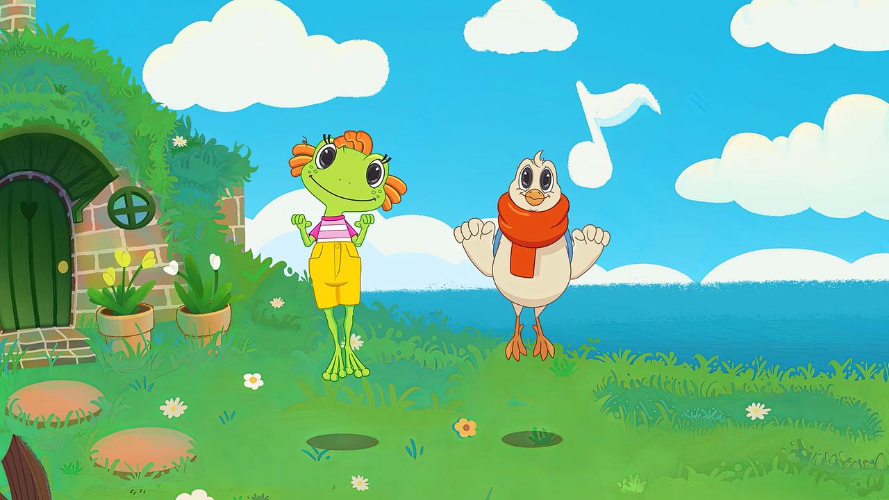 Mimi Lou und Charlie Gru hüpfen in der Wiese.