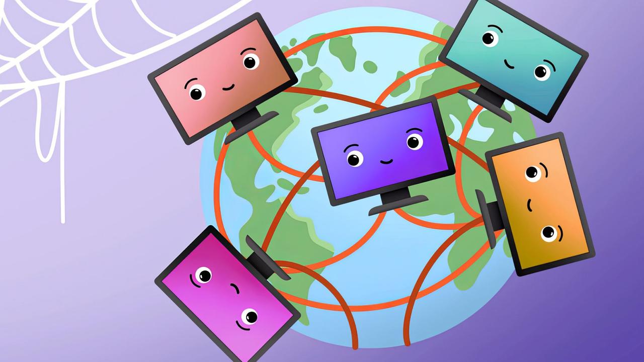 Weltkugel und untereinander verbundene Computer 