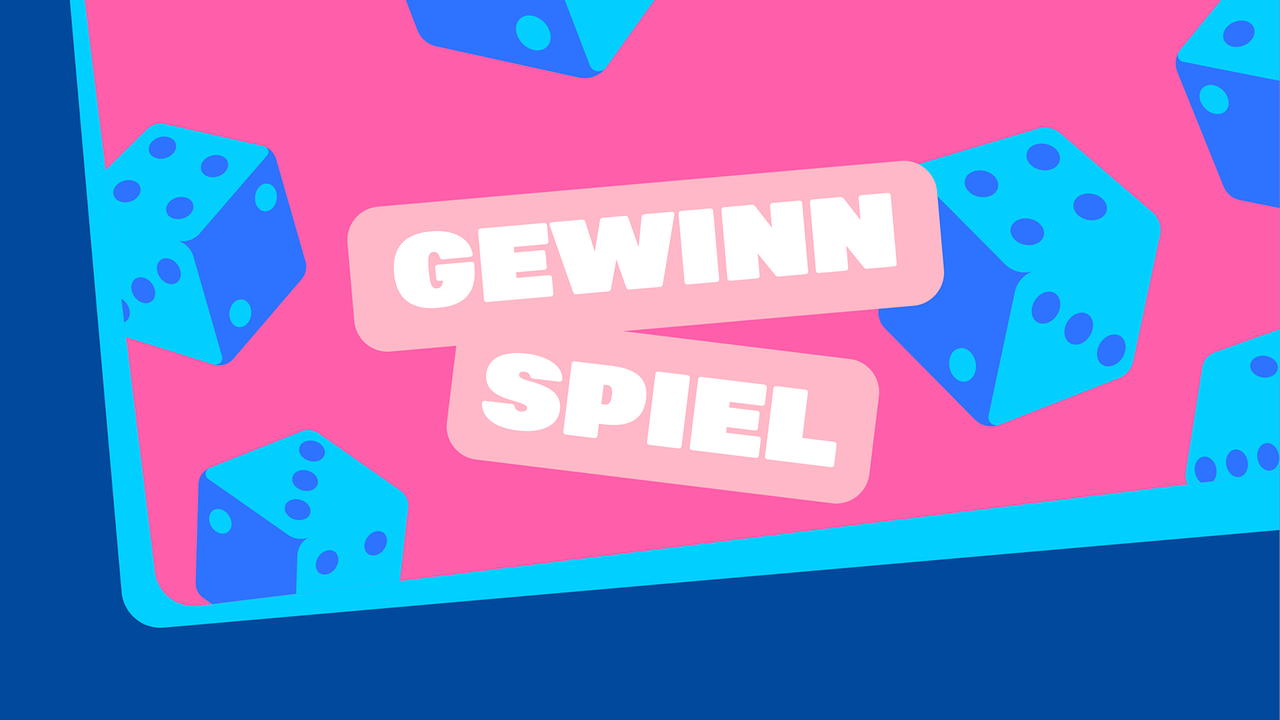 im Bild: Der Schriftzug Gewinnspiel und Würfel
