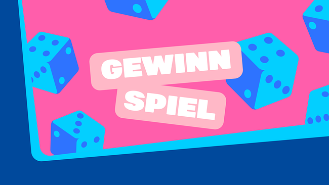 im Bild: Der Schriftzug Gewinnspiel und Würfel