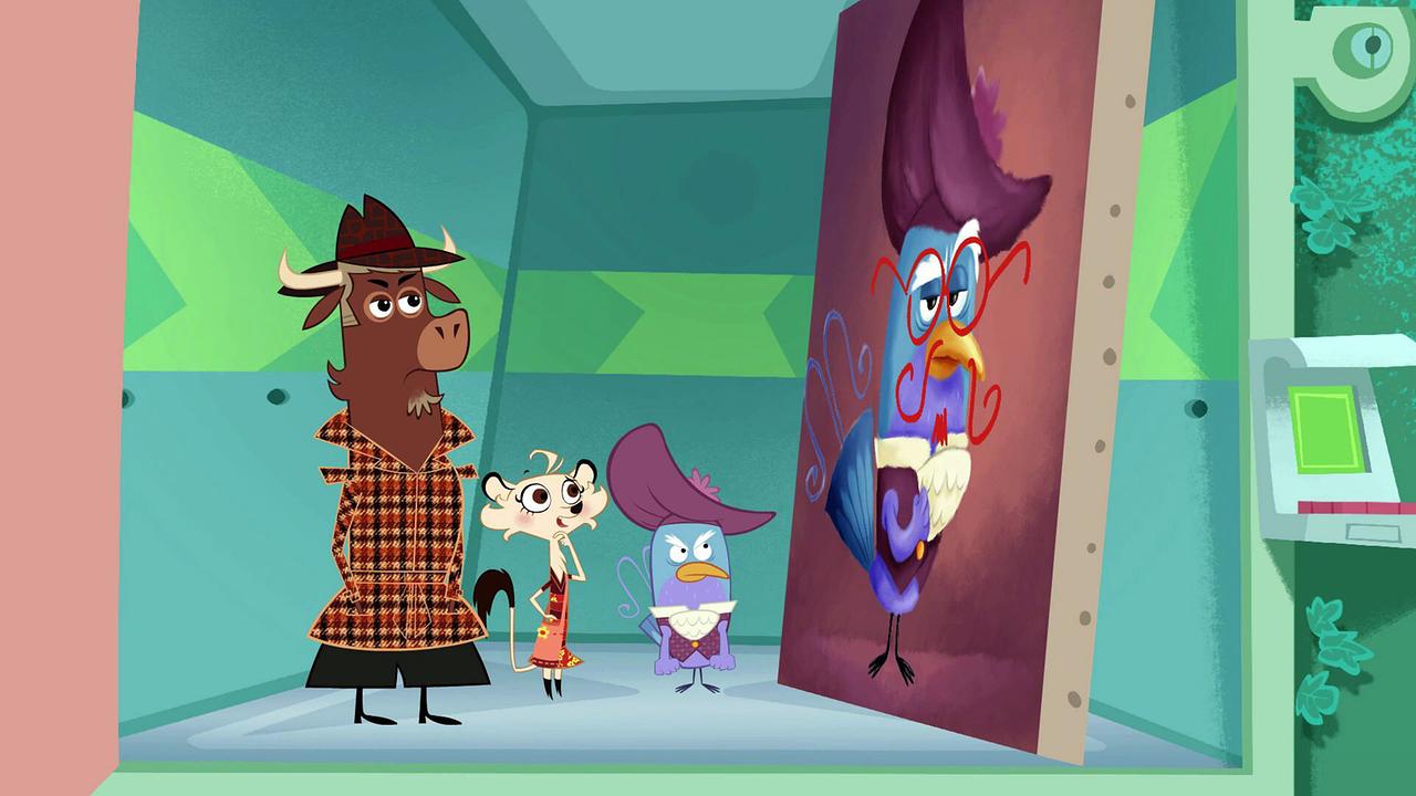 Sherlock Yack und Hermione bei einer Vernissage.