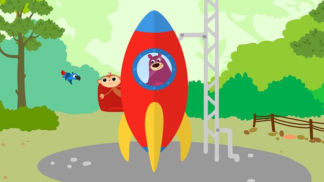 Affe Tobi und der Papagei Pepper in einer Raumkapsel