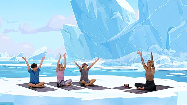 Emil, Liselotte, Leopold und Teresa machen Yoga-Übungen