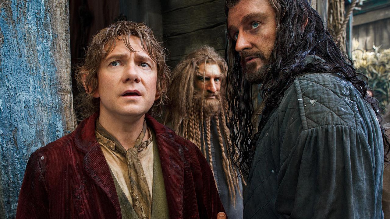 Im Bild: Martin Freeman (Bilbo Beutlin), Jed Brophy (Nori), Richard Armitage (Thorin Eichenschild)