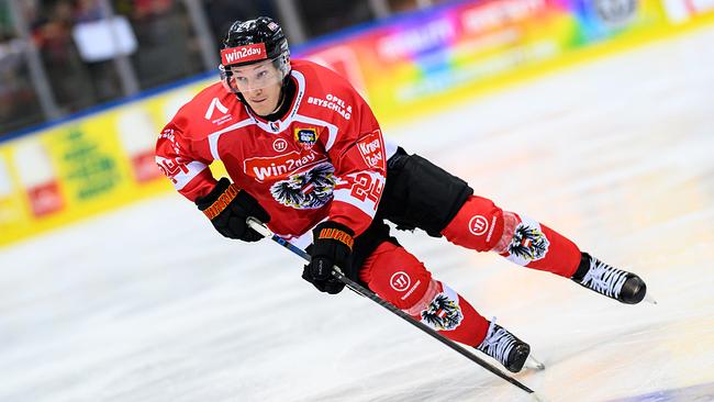 Benjamin Baumgartner (AUT) im Rahmen eines Eishockey Testpieles zwischen Österreich und Kanada, am Sonntag, 4. Mai 2025, in Wien.