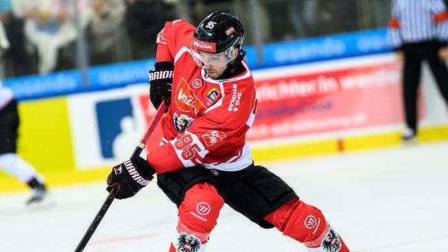 Lukas Kainz (AUT) im Rahmen eines Eishockey Testpieles zwischen Österreich und Kanada, am Sonntag, 4. Mai 2025, in Wien.