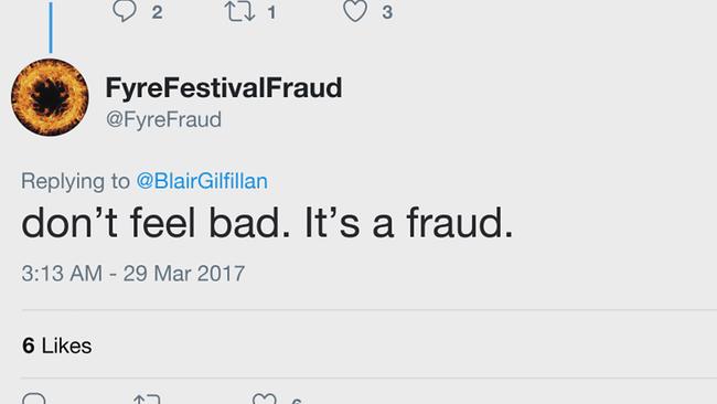 Im Bild: Warnschüsse, die niemand hören wollte: Vor dem Festival versuchte dieser Twitter-Account, auf den Betrug aufmerksam zu machen.