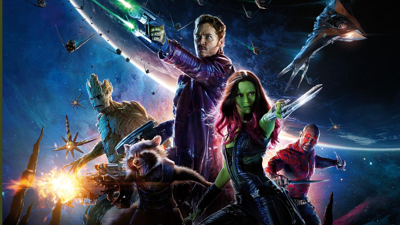 Groot, Rocket, Chris Pratt (Peter Quill), Zoe Saldana (Gamora), Dave Bautista (Drax, der Zerstörer)