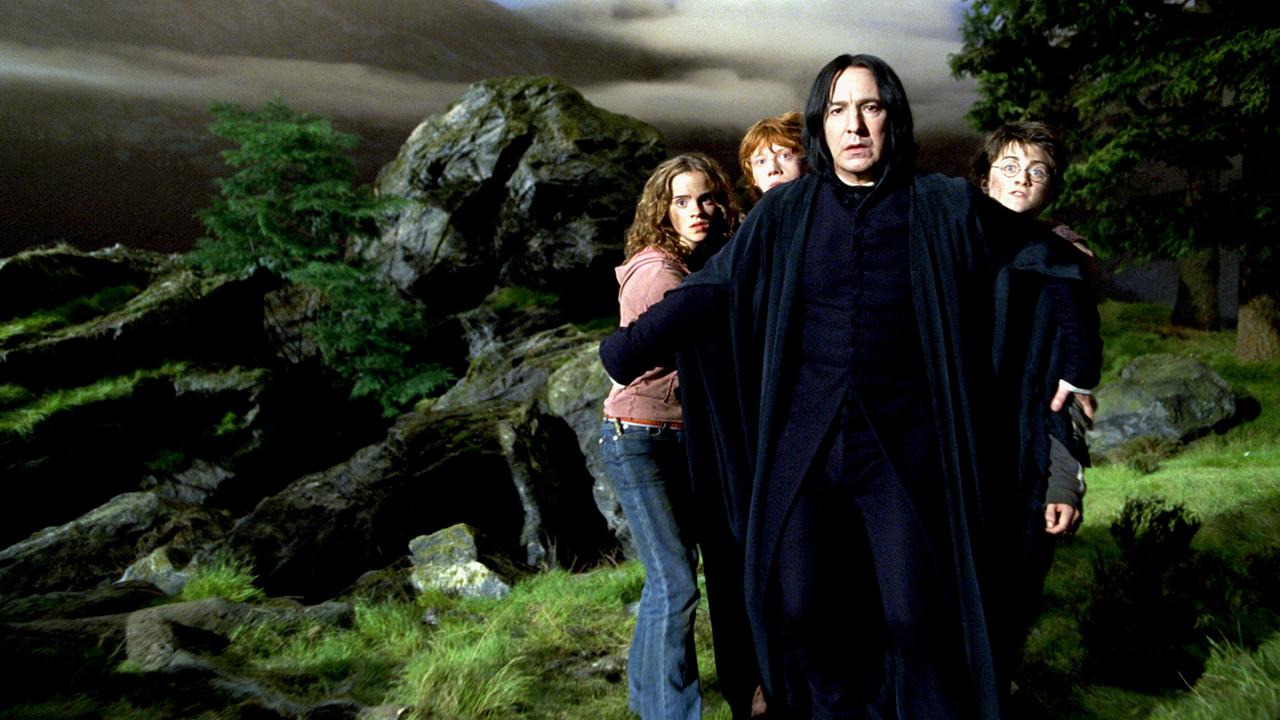 Emma Watson (Hermine Granger), Rupert Grint (Ron Weasley), Alan Rickman (Professor Severus Snape), Daniel Radcliffe (Harry Potter)