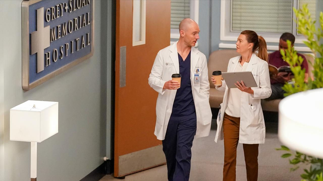 Richard Flood (Dr. Cormac Hayes), Ellen Pompeo (Dr. Meredith Grey).