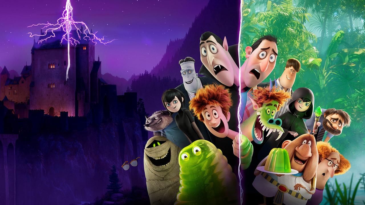 Animation - auf der linken Seite Monster und Menschen in der Nacht vor einem Schloss, in dem ein Blitz einschlägt, auf der rechten Seite tagsüber spiegelverkehrt, jeder Mensch ist hier Monster und jedes Monster ein Mensch