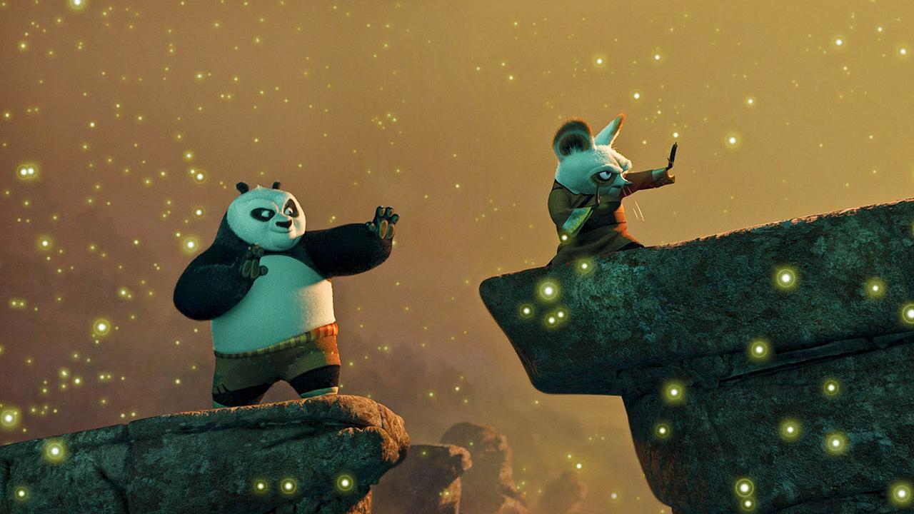 Im Bild: Panda Po, Meister Shifu.