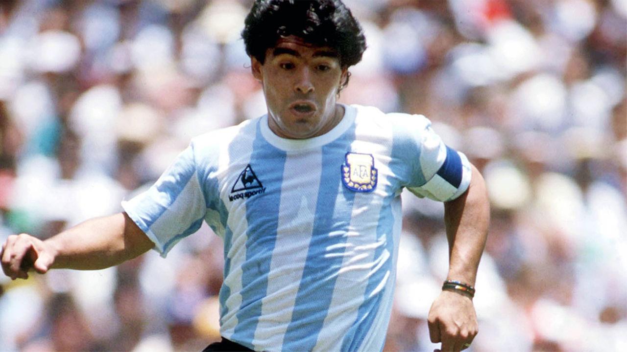 Im Bild: Der argentinische Fußballstar Diego Maradona im Finale um den Weltmeistertitel. Azteca Stadion, Mexiko, 29. Juni 1986. Spiel Argentinien : Bundesrepublik Deutschland.