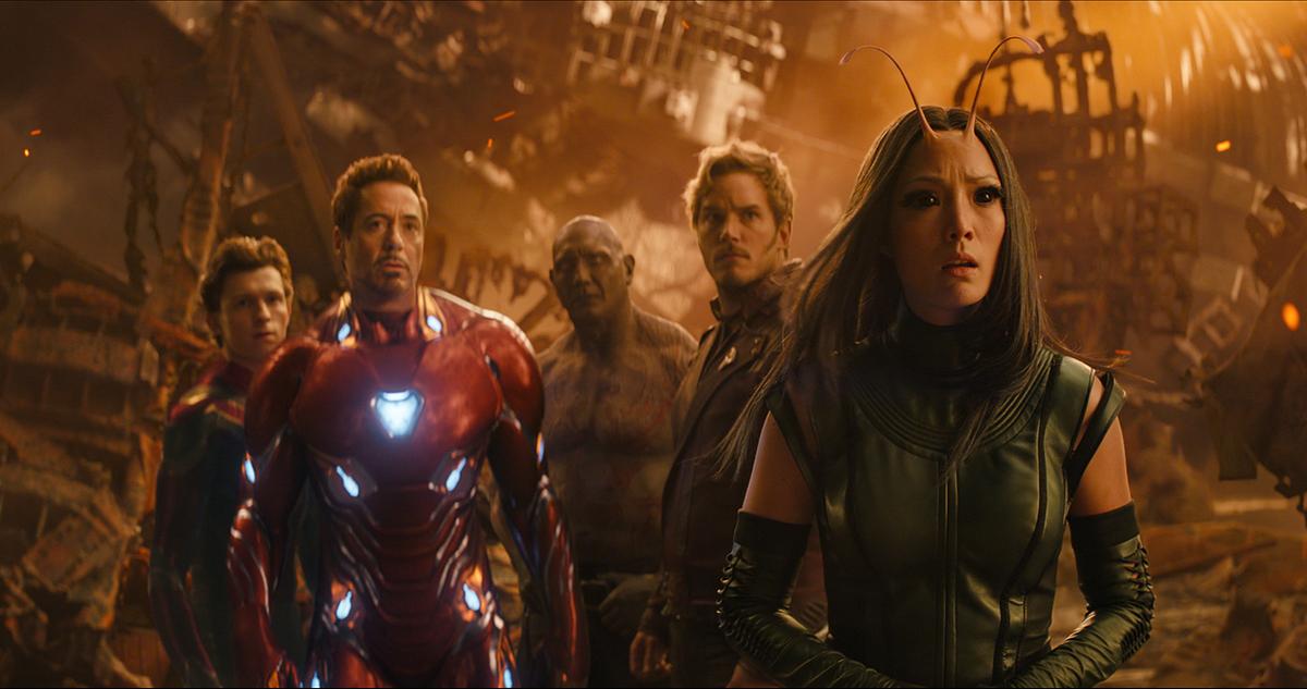 Im Bild: Tom Holland (Peter Parker / Spider-Man), Robert Downey jr. (Tony Stark / Iron Man), Dave Bautista (Drax), Chris Pratt (Peter Quill / Star-Lord), Pom Klementieff (Mantis)