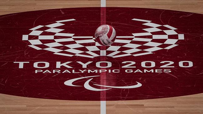 © APA/AFP/Yasuyoshi CHIBA A wheelchair rugby ball is seen during a training session between Denmark and Britain at Yoyogi National Stadium in Tokyo ahead of the Tokyo 2020 Paralympic Games on August 22, 2021.