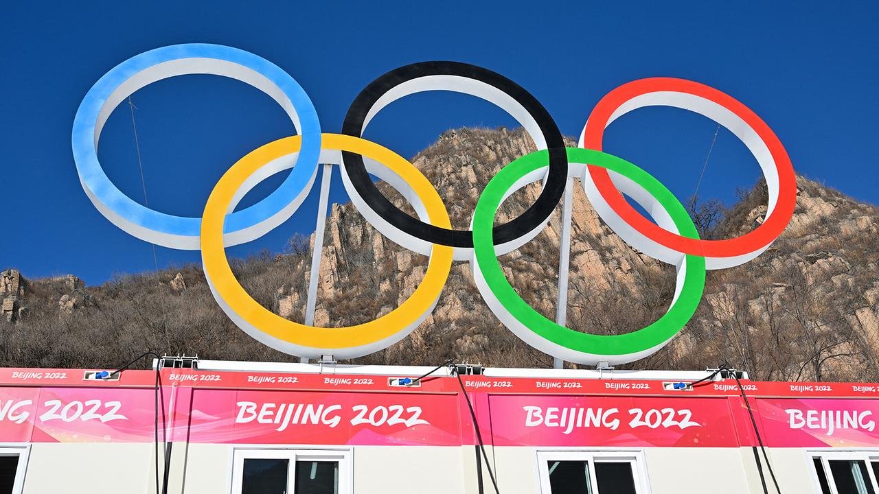 A general view of Olympic Rings at the National Alpine Skiing Centre in Yanqing ahead of the Beijing 2022 Winter Olympic Games, on February 2, 2022.