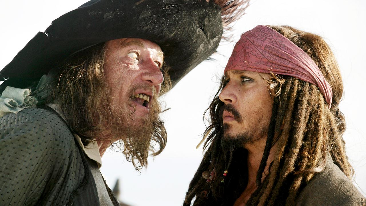 Im Bild (v.li.): Geoffrey Rush (Captain Barbossa), Johnny Depp (Jack Sparrow).