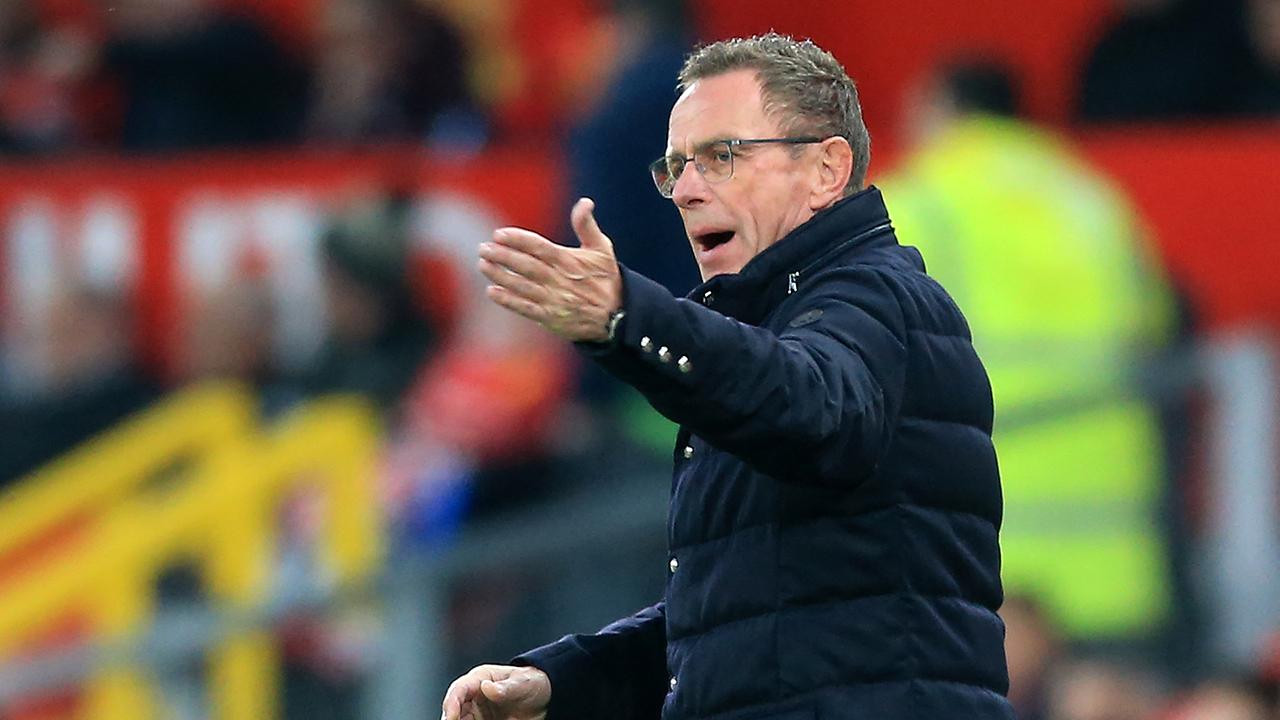 Manchester United German Interim head coach Ralf Rangnick gestures on the touchline during the English Premier League football match between Manchester United and Chelsea at Old Trafford in Manchester, north west England, on April 28, 2022.