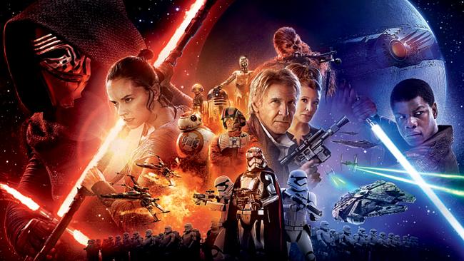 Im Bild (v.l.n.r.): Adam Driver (Kylo Ren), Daisy Ridley (Rey), Oscar Isaac (Poe Dameron), Anthony Daniels (C-3PO), Gwendoline Christie (Captain Phasma), Harrison Ford (Han Solo), Carrie Fisher (Leia Organa), Peter Mayhew (Chewbacca), John Boyega (Finn).
