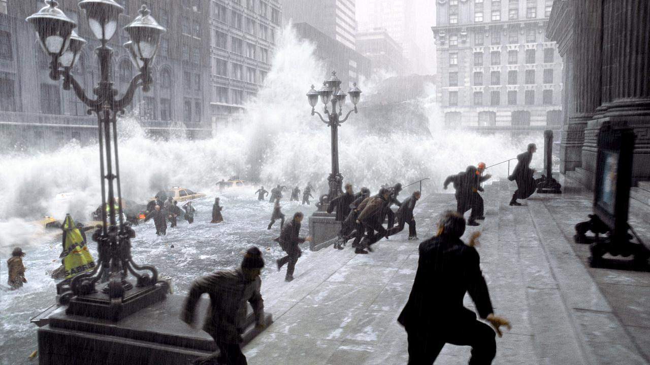 Die Menschen flüchten in Panik vor der über New York einfallenden Flutwelle.