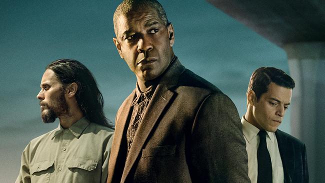 Fotomontage - Jared Leto, Denzel Washington und Rami Malek vor dämmerndem Abendhimmel