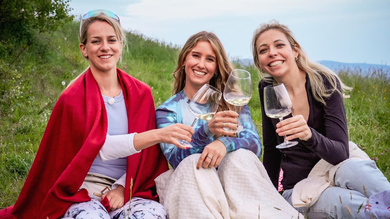 Willst Du mit mir gehen?: Kandidatin Nicola, Moderatorin Michelle Pippan und Kandidatin Marietta stoßen auf die Liebe an.