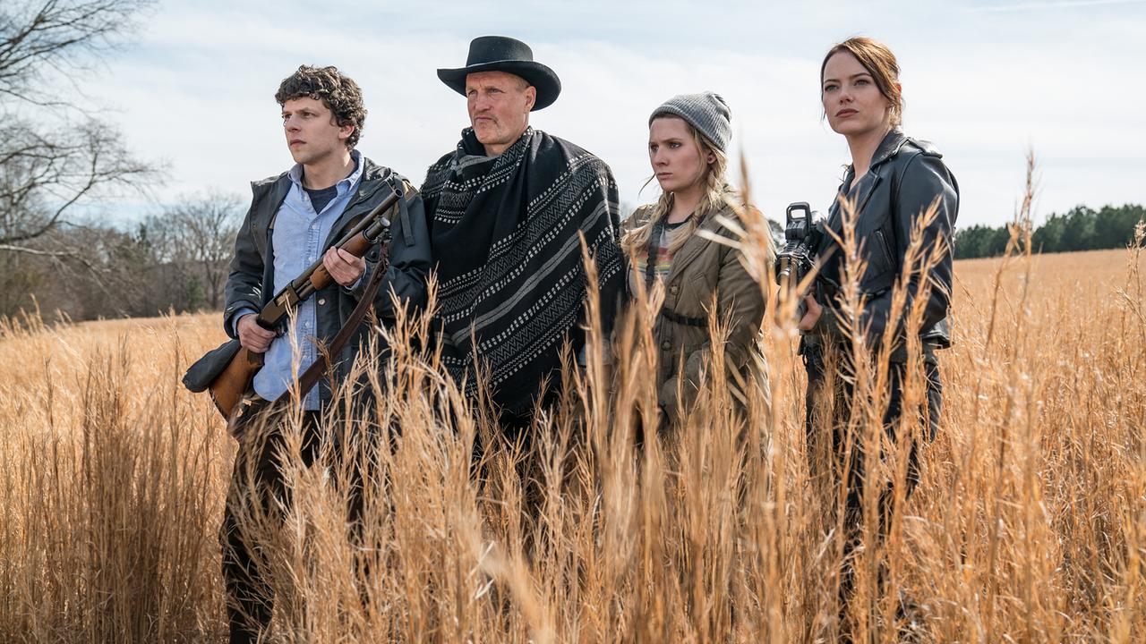 ORF-Premiere für "Zombieland 2: Doppelt hält besser" mit Jesse Eisenberg (Columbus), Woody Harrelson (Tallahassee), Abigail Breslin (Little Rock), Emma Stone (Wichita)