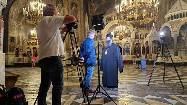 Ernst Gelegs mit Metropolit Gerasim, Vorstand der Alexander Newski Kathedrale