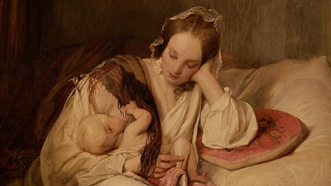 "Mutterliebe (Die Gattin des Künstlers mit Kind)", Gemälde von Josef Danhauser (1805-1845)