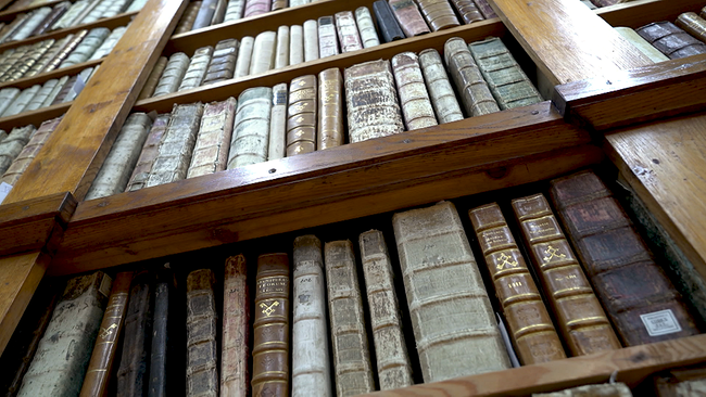 Regal mit zahlreichen alten Büchern