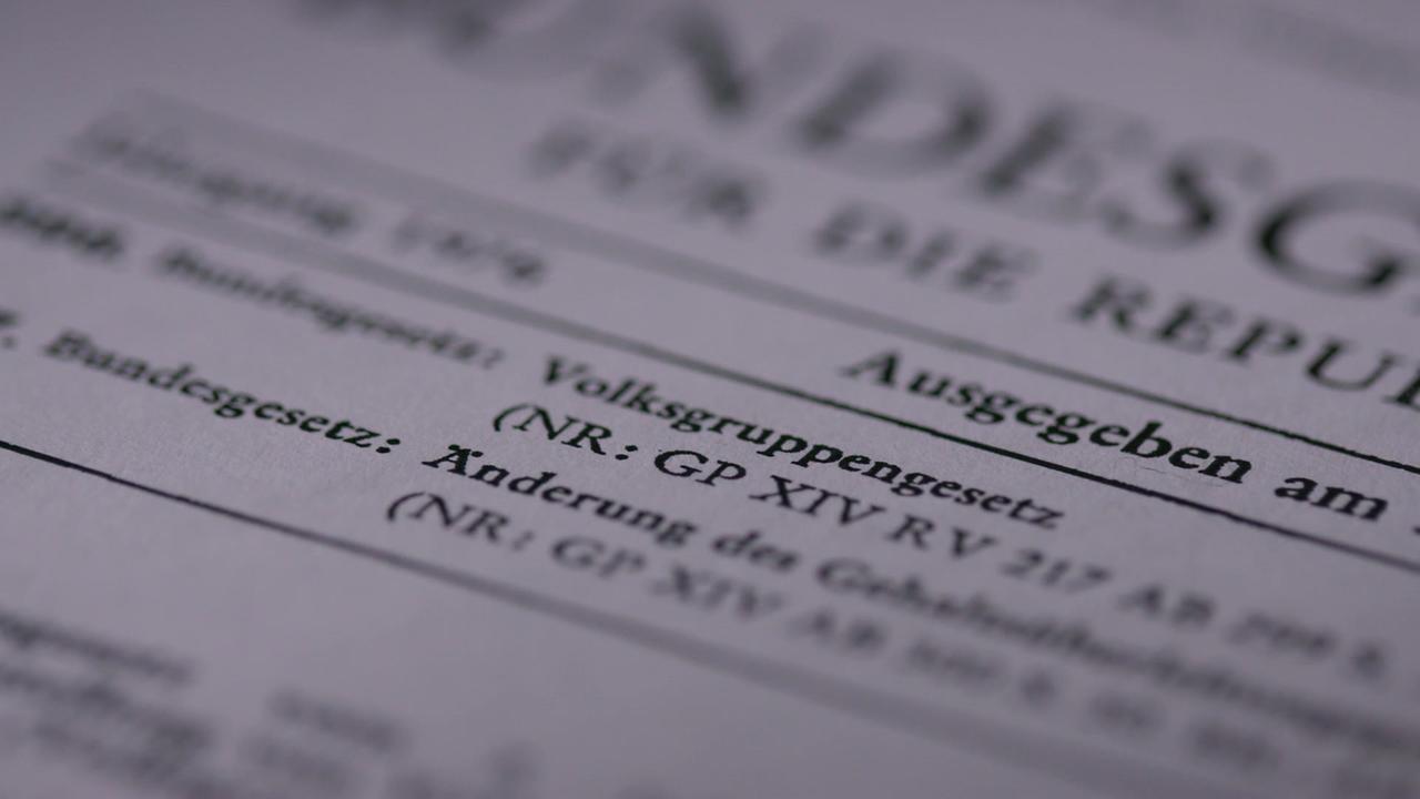 Bundesgesetzblatt mit der Überschrift zum Volksgruppengesetzt